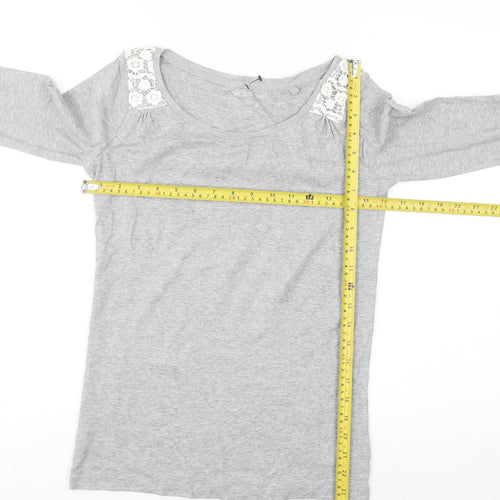 Next Womens Grey Lace Shoulder Long Sleeve Cotton T-Shirt UK 10