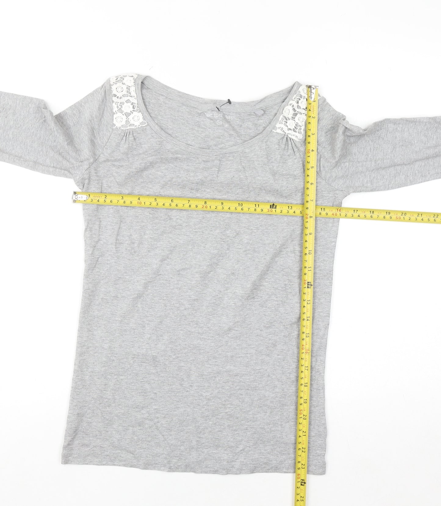 Next Womens Grey Lace Shoulder Long Sleeve Cotton T-Shirt UK 10
