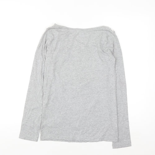 Next Womens Grey Lace Shoulder Long Sleeve Cotton T-Shirt UK 10