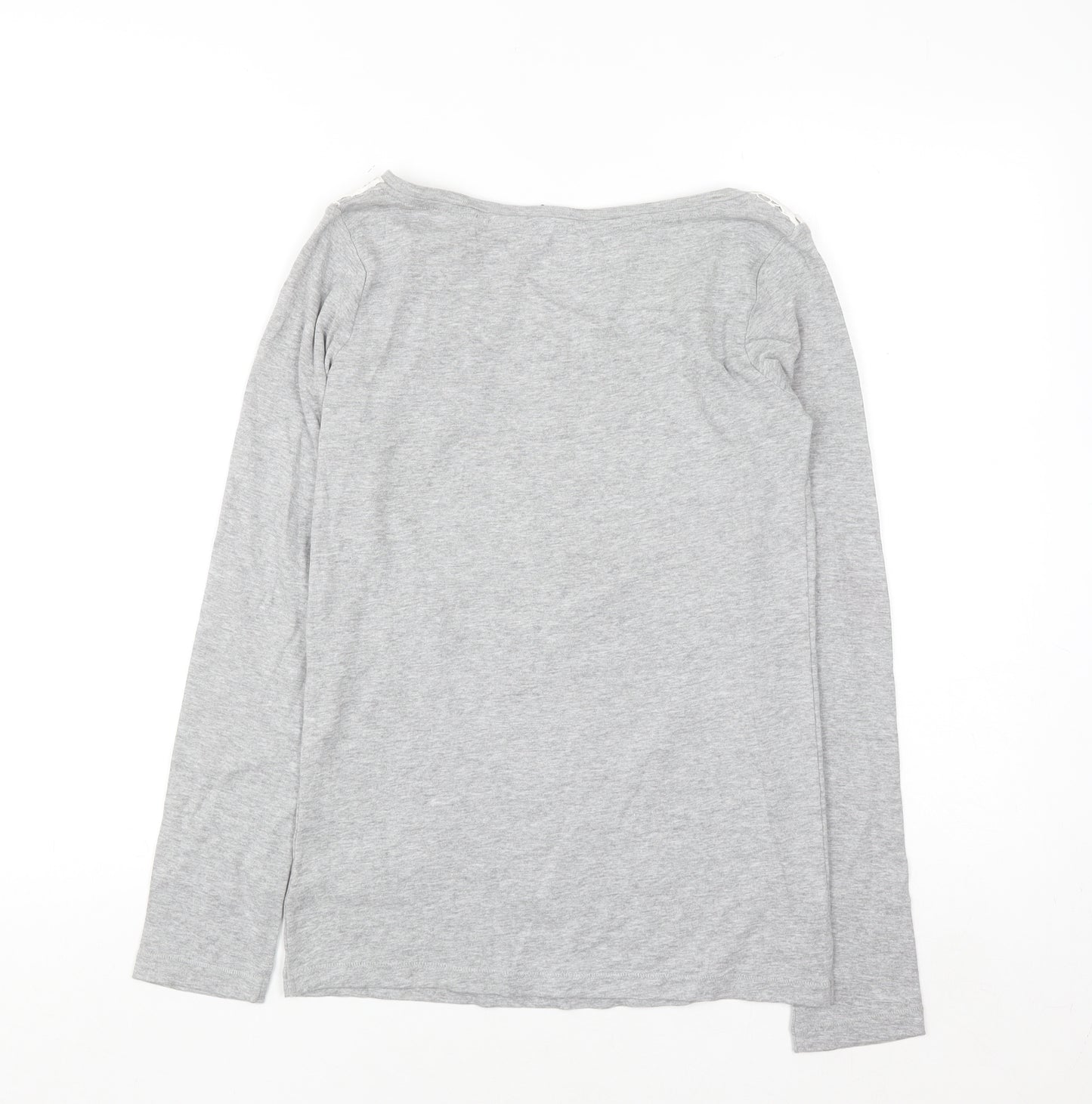 Next Womens Grey Lace Shoulder Long Sleeve Cotton T-Shirt UK 10