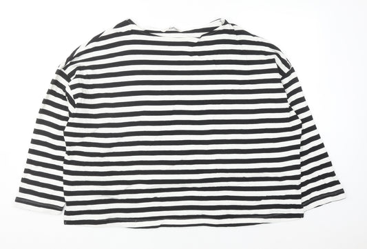 Tu Women Black White Striped 3/4 Sleeve Cotton T-Shirt Size 20