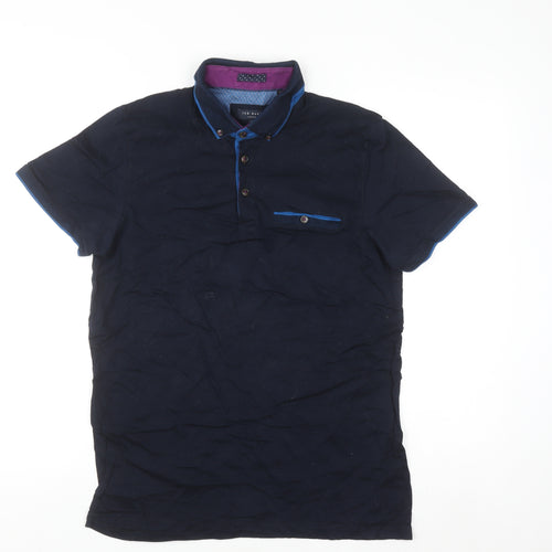 Ted Baker Men's Blue Slim Fit Short Sleeve Button-Up Shirt Size M