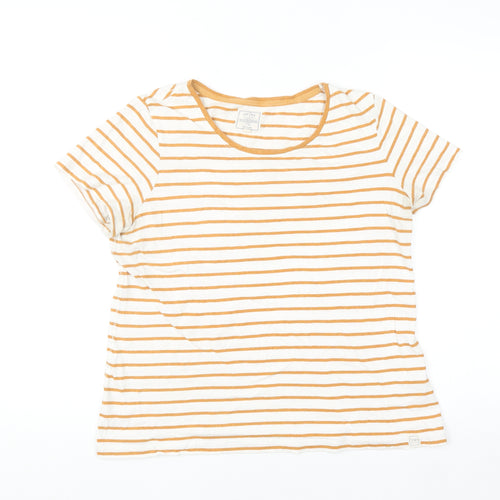Fat Face Womens Yellow Stripe T-Shirt UK 12 Short Sleeve 100% Cotton