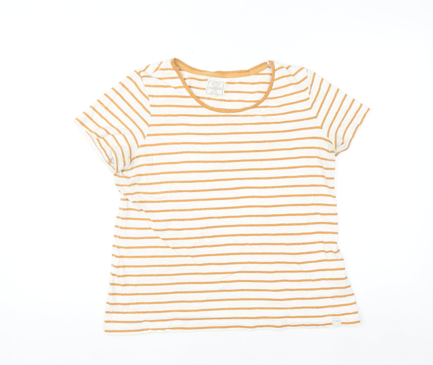 Fat Face Womens Yellow Stripe T-Shirt UK 12 Short Sleeve 100% Cotton