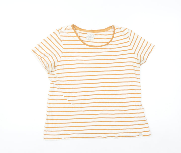 Fat Face Womens Yellow Stripe T-Shirt UK 12 Short Sleeve 100% Cotton