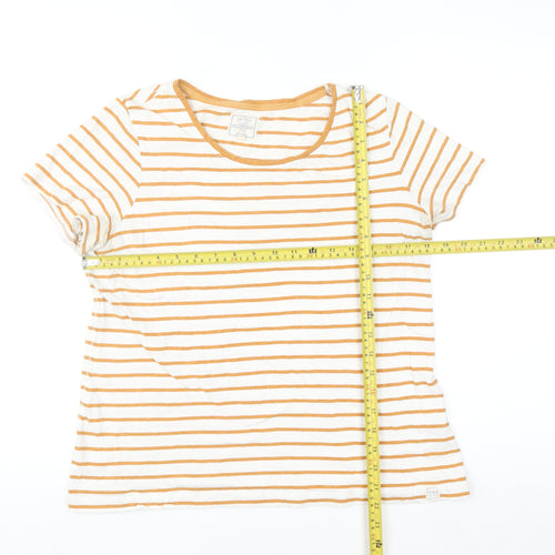 Fat Face Womens Yellow Stripe T-Shirt UK 12 Short Sleeve 100% Cotton