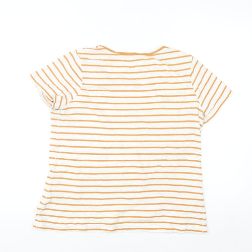 Fat Face Womens Yellow Stripe T-Shirt UK 12 Short Sleeve 100% Cotton