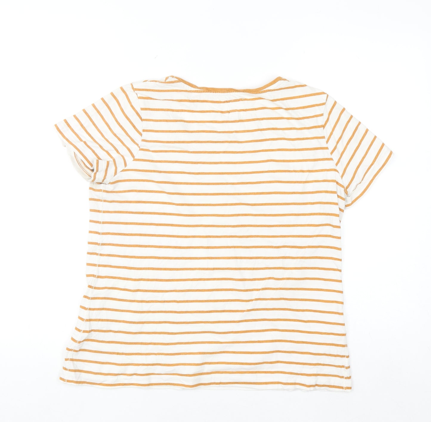 Fat Face Womens Yellow Stripe T-Shirt UK 12 Short Sleeve 100% Cotton