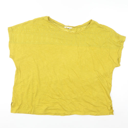 White Stuff Women's Yellow Embroidered Modal Cotton T-Shirt Size 18