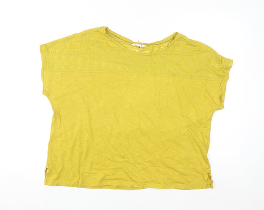 White Stuff Women's Yellow Embroidered Modal Cotton T-Shirt Size 18