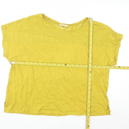 White Stuff Women's Yellow Embroidered Modal Cotton T-Shirt Size 18