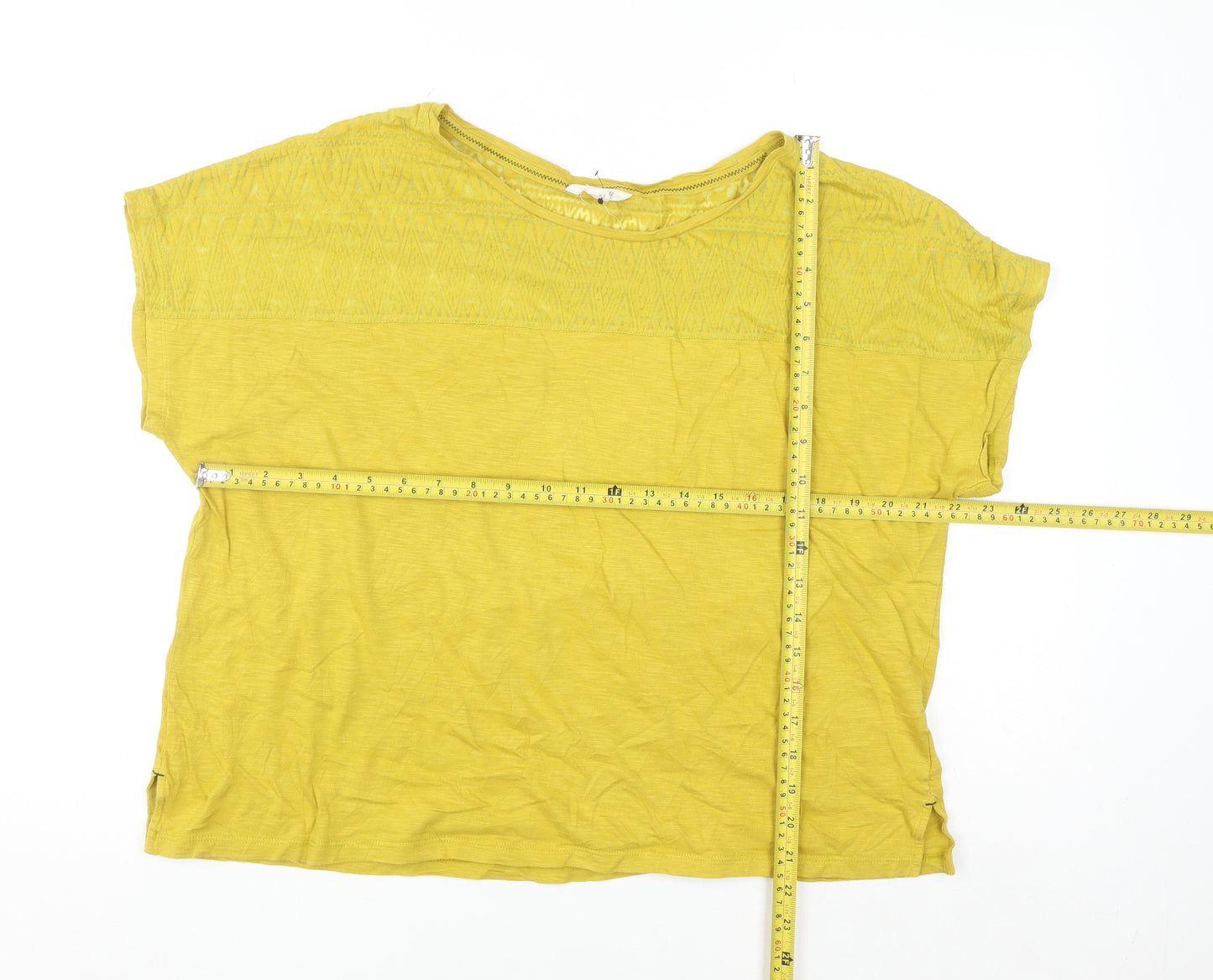 White Stuff Women's Yellow Embroidered Modal Cotton T-Shirt Size 18
