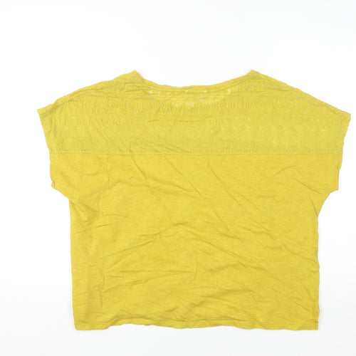 White Stuff Women's Yellow Embroidered Modal Cotton T-Shirt Size 18