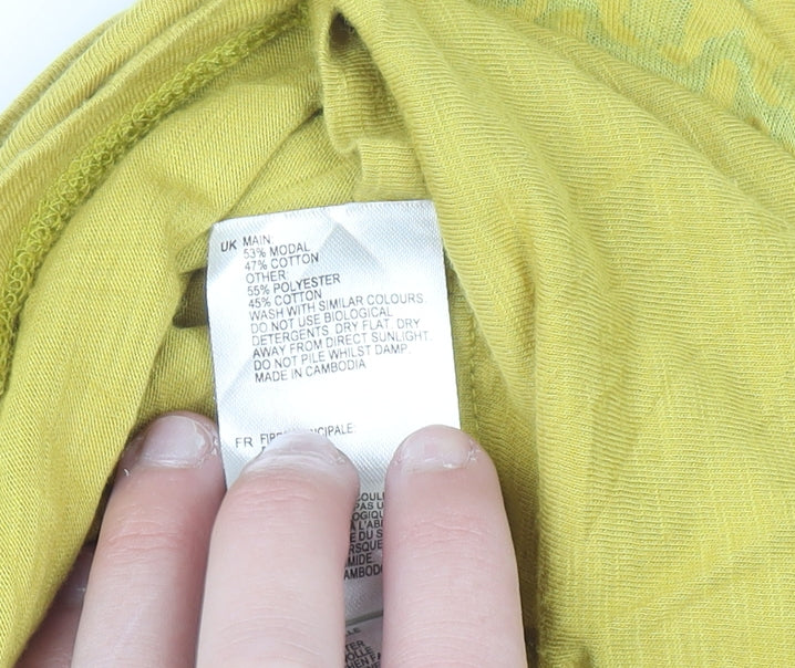 White Stuff Women's Yellow Embroidered Modal Cotton T-Shirt Size 18