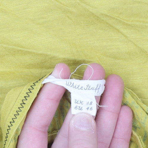 White Stuff Women's Yellow Embroidered Modal Cotton T-Shirt Size 18