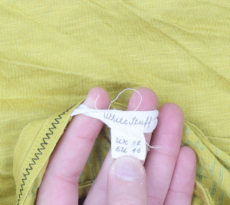 White Stuff Women's Yellow Embroidered Modal Cotton T-Shirt Size 18