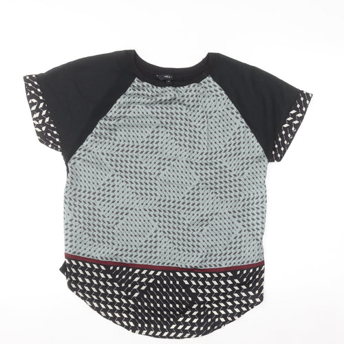 Next Women's Black Geometric Raglan Short Sleeve T-Shirt Size 10