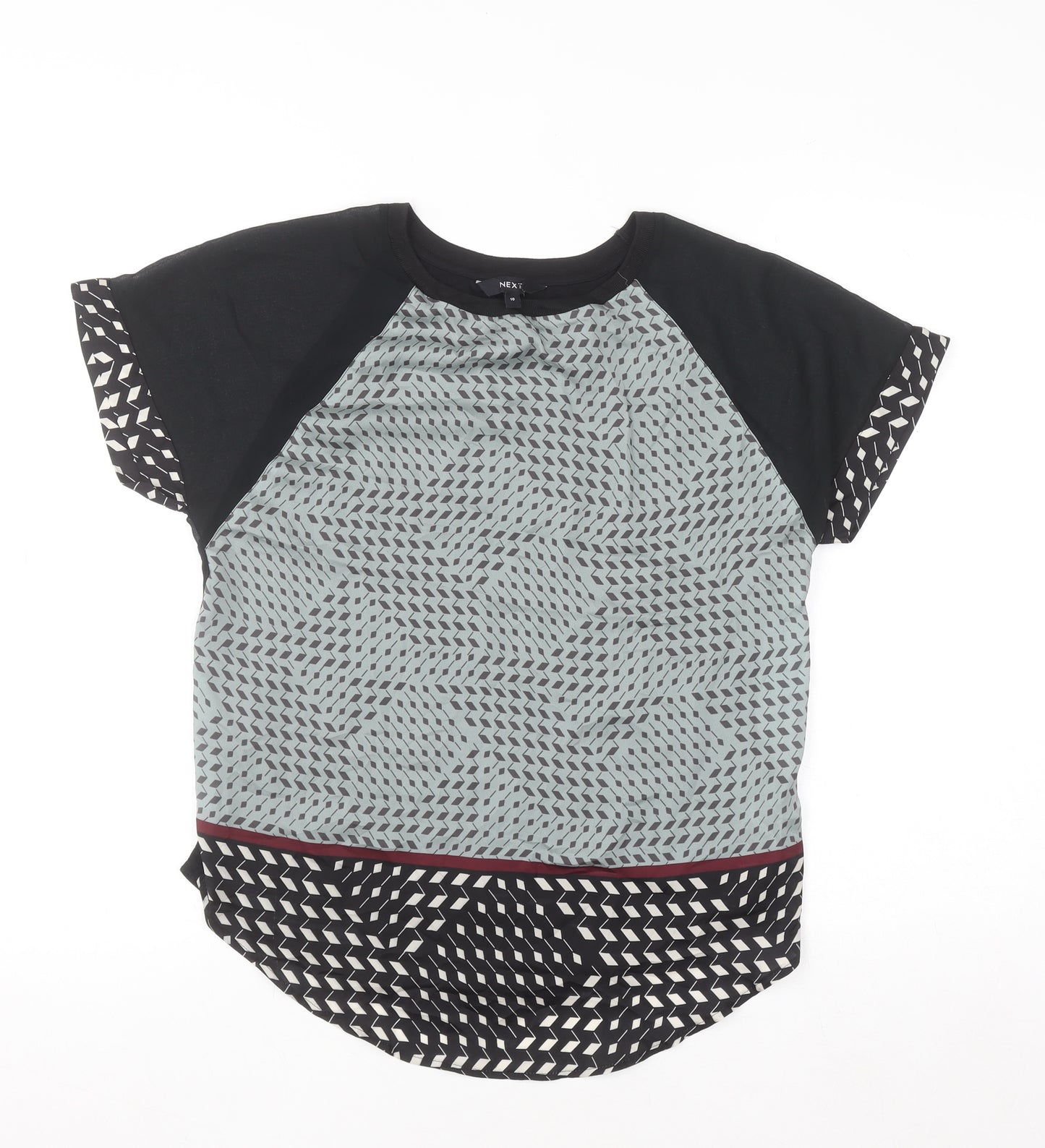Next Women's Black Geometric Raglan Short Sleeve T-Shirt Size 10