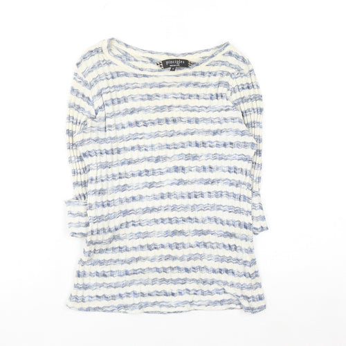 Principles by Ben de Lisi Women's Blue Striped 3/4 Sleeve Cotton Knit Top Size 8