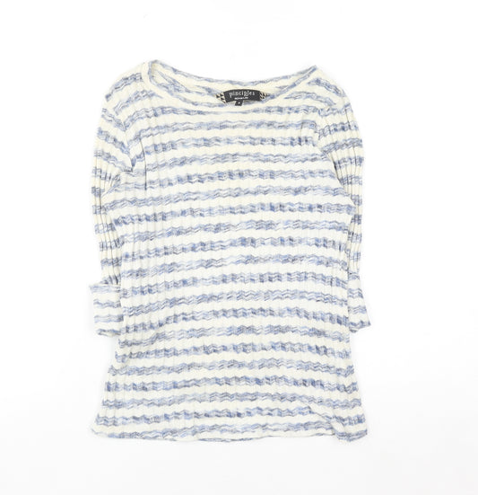 Principles by Ben de Lisi Women's Blue Striped 3/4 Sleeve Cotton Knit Top Size 8