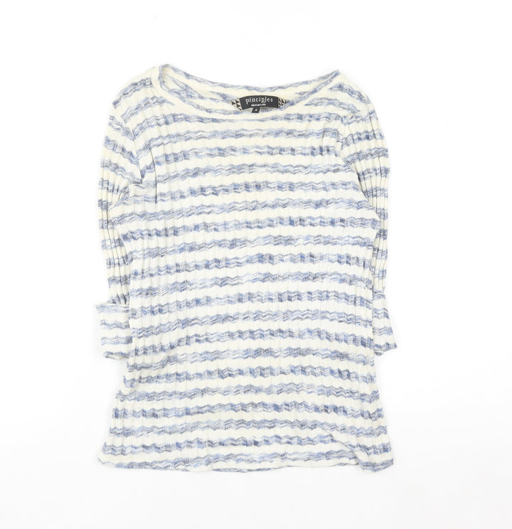 Principles by Ben de Lisi Women's Blue Striped 3/4 Sleeve Cotton Knit Top Size 8