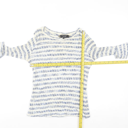 Principles by Ben de Lisi Women's Blue Striped 3/4 Sleeve Cotton Knit Top Size 8
