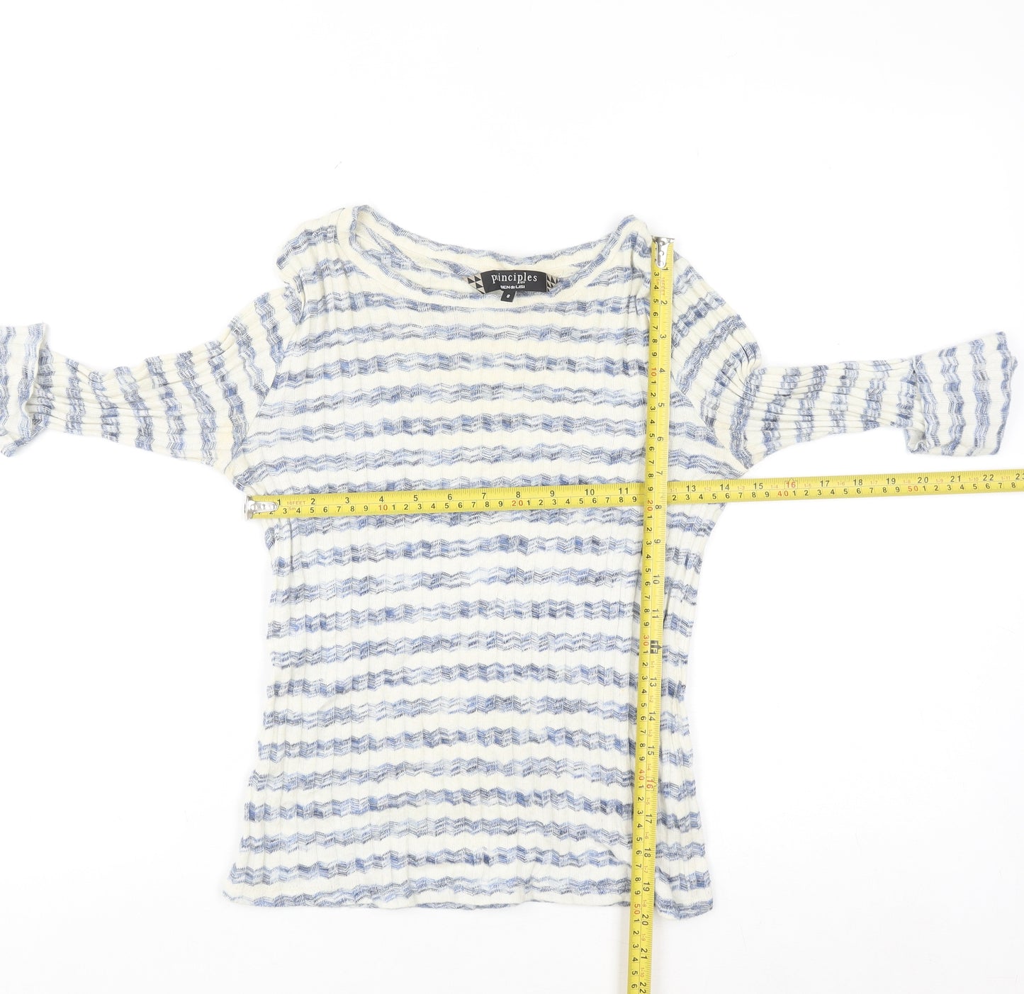 Principles by Ben de Lisi Women's Blue Striped 3/4 Sleeve Cotton Knit Top Size 8
