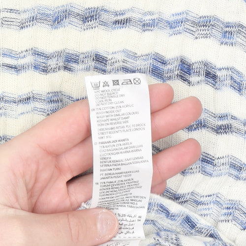 Principles by Ben de Lisi Women's Blue Striped 3/4 Sleeve Cotton Knit Top Size 8