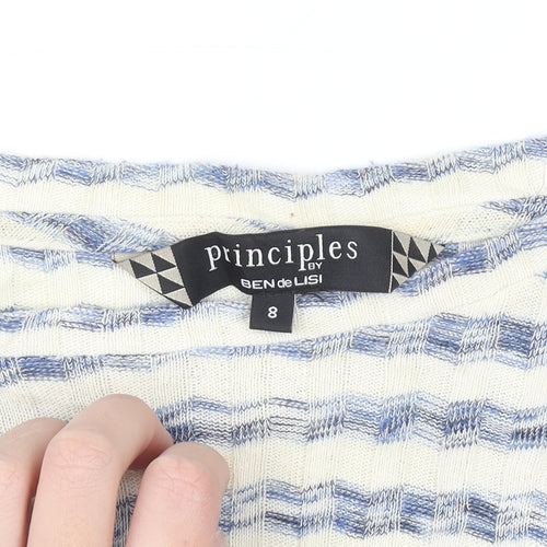Principles by Ben de Lisi Women's Blue Striped 3/4 Sleeve Cotton Knit Top Size 8