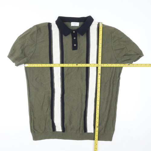 Easy Men's Green Striped Knit Polo Shirt XL Short Sleeve Cotton Blend