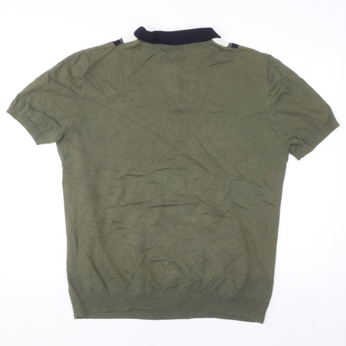 Easy Men's Green Striped Knit Polo Shirt XL Short Sleeve Cotton Blend