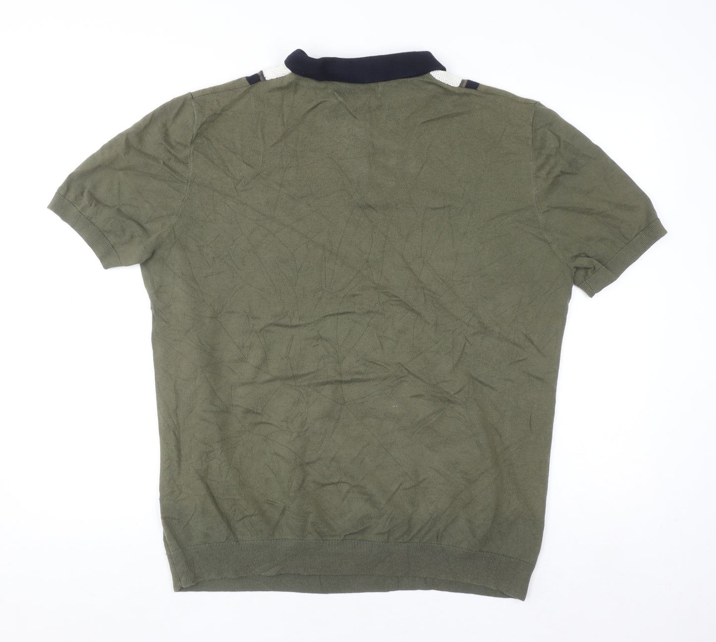 Easy Men's Green Striped Knit Polo Shirt XL Short Sleeve Cotton Blend