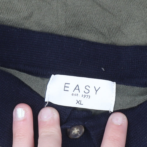 Easy Men's Green Striped Knit Polo Shirt XL Short Sleeve Cotton Blend