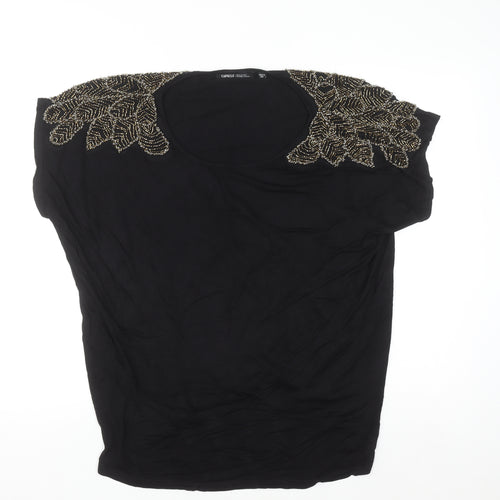 Capsule Womens Black Beaded Shoulder Tunic Blouse Size 20