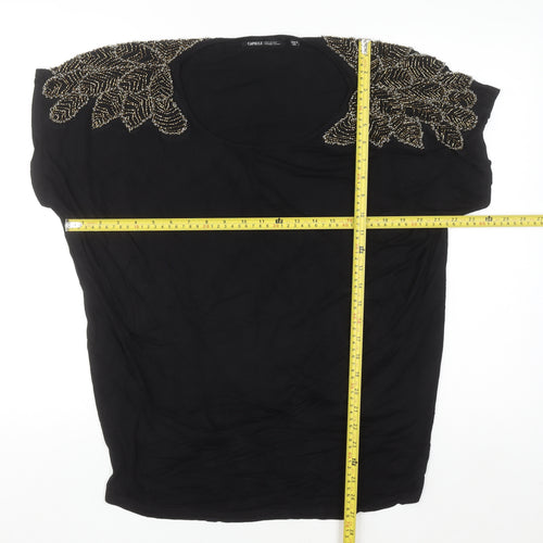 Capsule Womens Black Beaded Shoulder Tunic Blouse Size 20