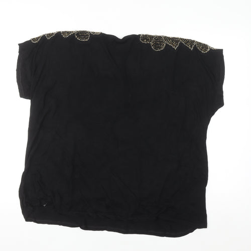 Capsule Womens Black Beaded Shoulder Tunic Blouse Size 20
