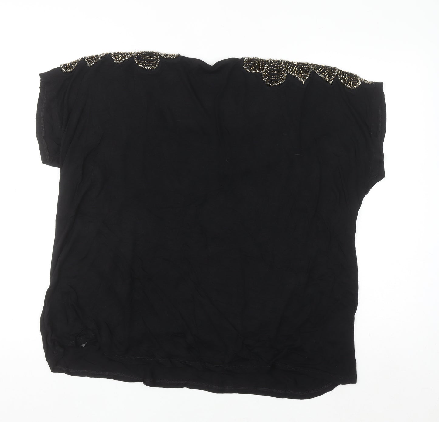 Capsule Womens Black Beaded Shoulder Tunic Blouse Size 20