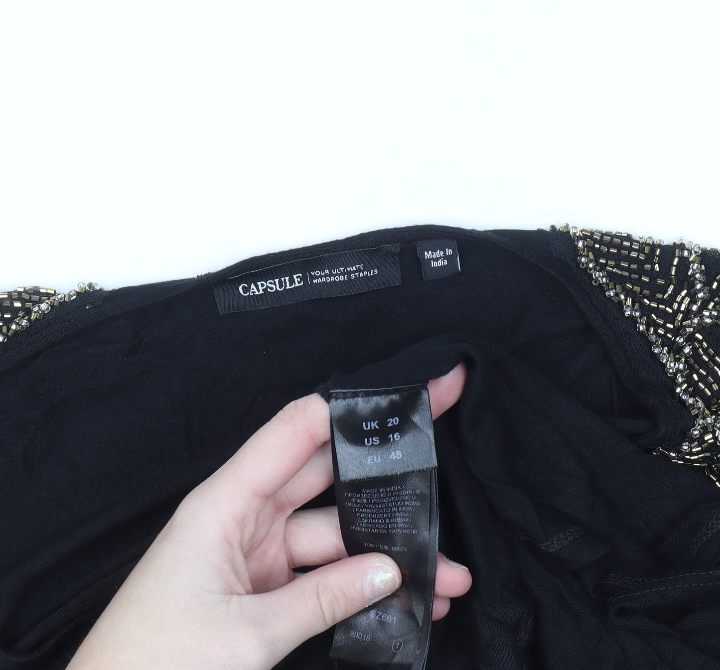 Capsule Womens Black Beaded Shoulder Tunic Blouse Size 20