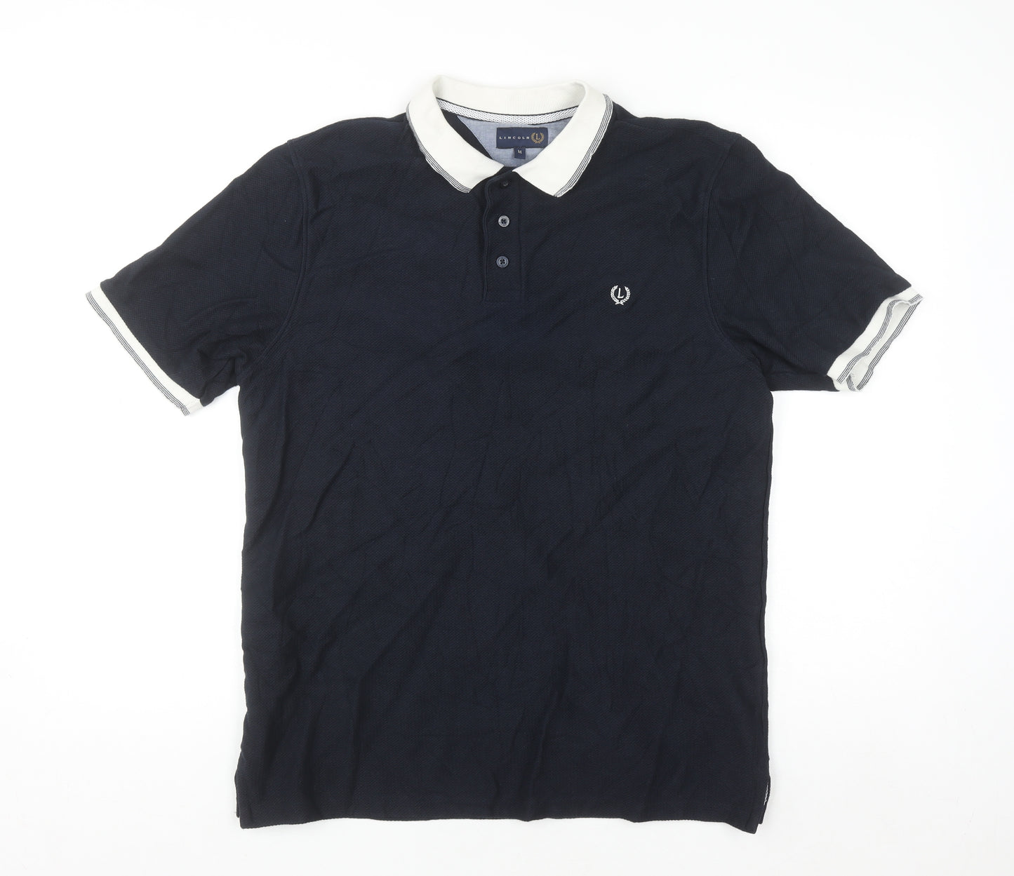 Lincoln Men Blue Cotton Polo Shirt Size M Short Sleeve