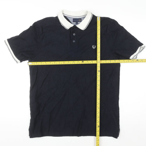 Lincoln Men Blue Cotton Polo Shirt Size M Short Sleeve