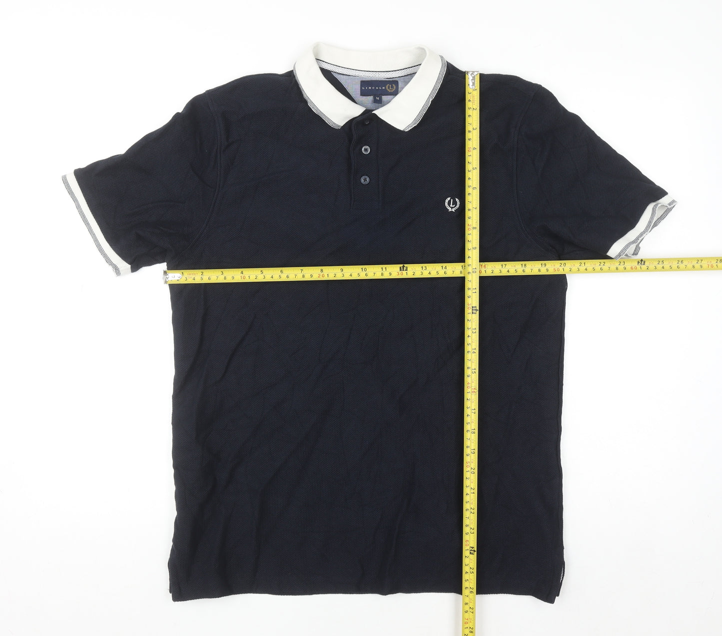 Lincoln Men Blue Cotton Polo Shirt Size M Short Sleeve