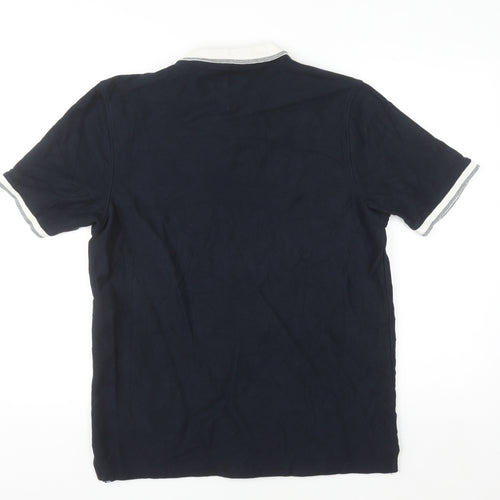 Lincoln Men Blue Cotton Polo Shirt Size M Short Sleeve