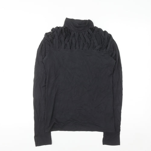 Select Womens Black Long Sleeve Roll Neck Ruffle Top M