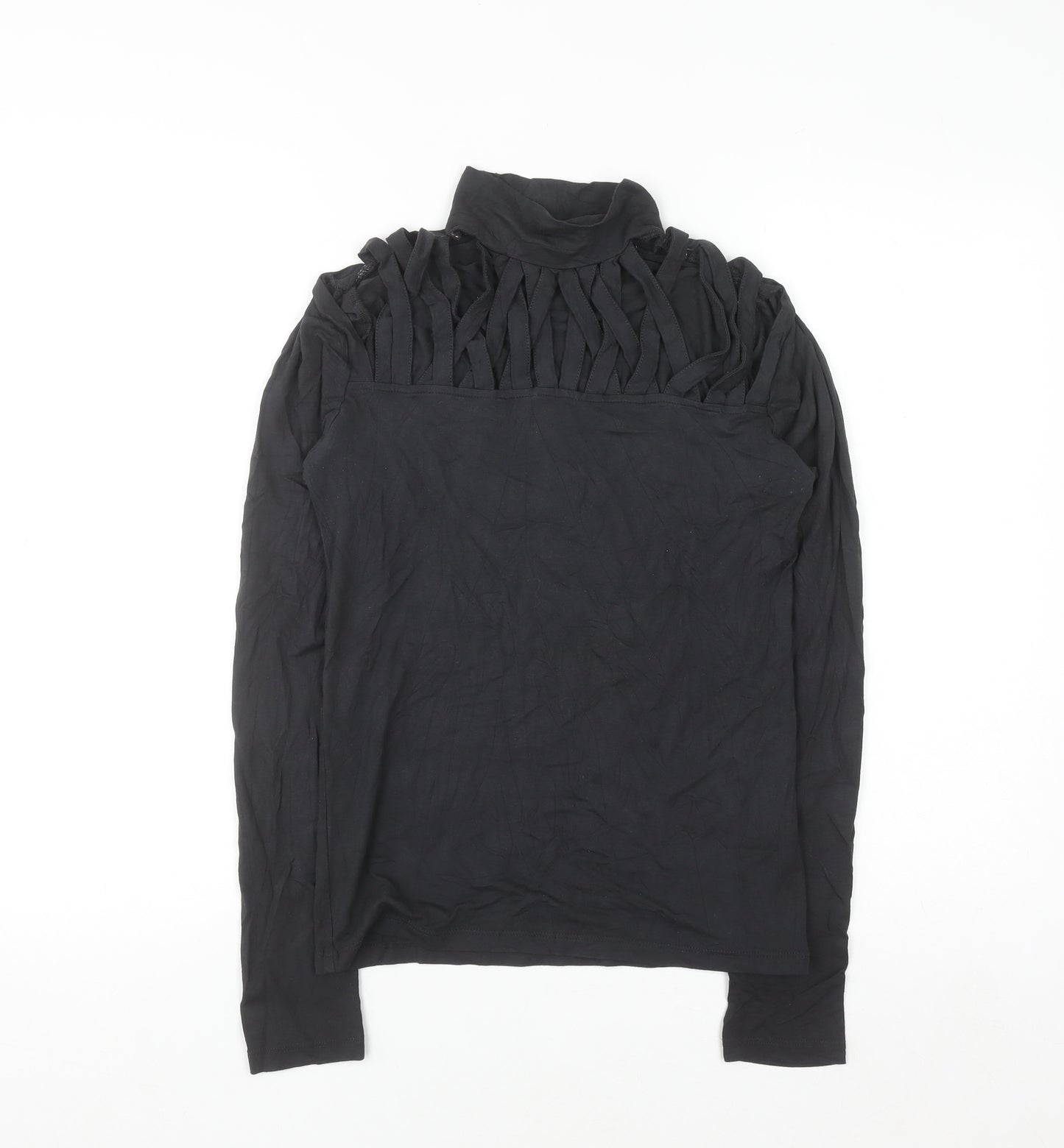 Select Womens Black Long Sleeve Roll Neck Ruffle Top M