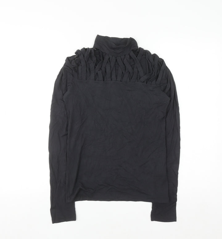 Select Womens Black Long Sleeve Roll Neck Ruffle Top M