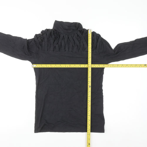 Select Womens Black Long Sleeve Roll Neck Ruffle Top M