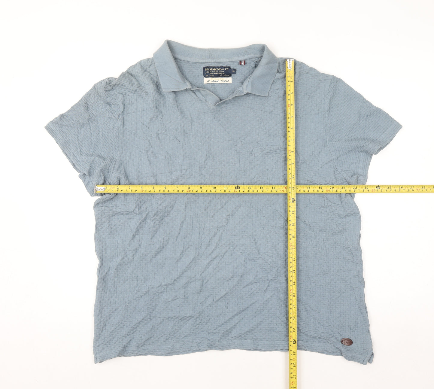 Hammond & Co Men's Blue Cotton Textured Short Sleeve Polo Shirt XL