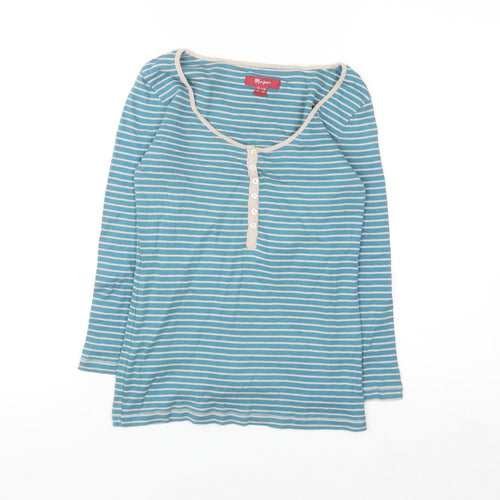 Monsoon Women Blue Striped Henley 3/4 Sleeve T-Shirt Size 12