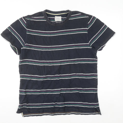 White Stuff Men's Navy Striped Cotton Crew Neck T-Shirt Medium