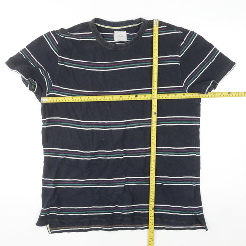White Stuff Men's Navy Striped Cotton Crew Neck T-Shirt Medium